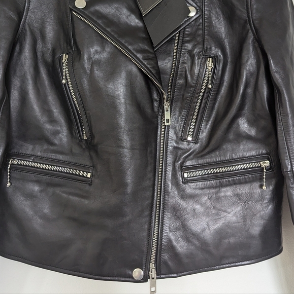 Rag & Bone Black Arrow Leather Jacket 1298.00 Retail Size 6 BRAND NEW WITH TAGS - Picture 4 of 11